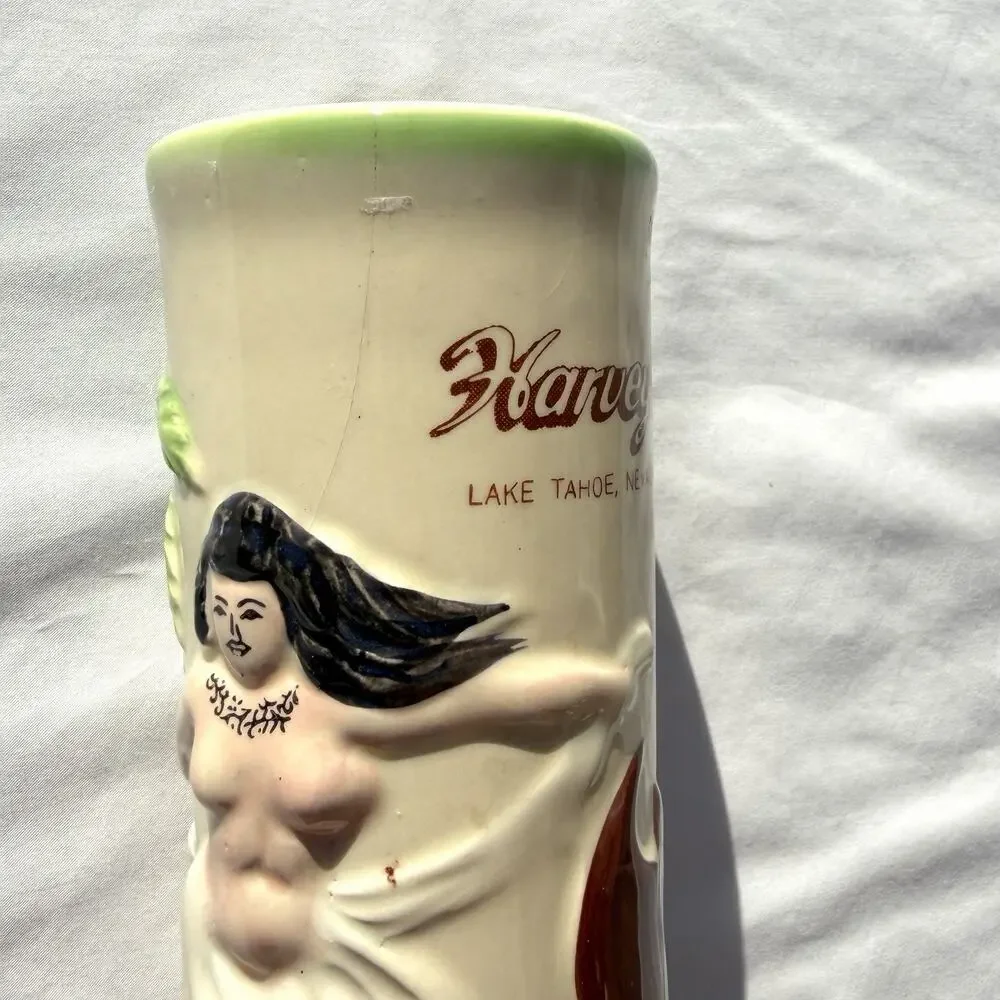 Vintage Harvey’s Lake Tahoe Tiki Hula Girl Mug Or Vase Otagiri Japan 8”